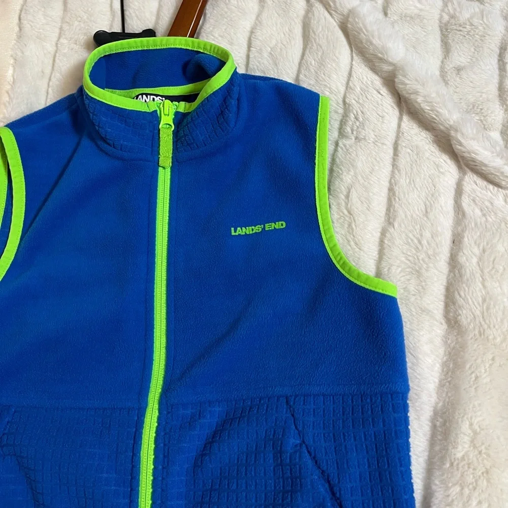 Lands End Kids S 6/7 Fleece Bright Blue Green Full Zip Hiking Camp Spring Vest